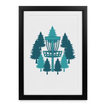 Panier de disc golf dans la forêt Frisbee Golf volant - Affiche encadrée (27 × 37 cm) - noir - Devant