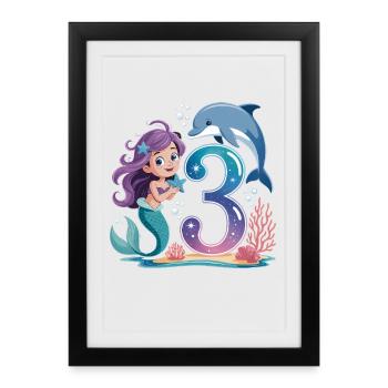 3e anniversaire de la sirène 3 ans - Affiche encadrée (27 × 37 cm) - noir - Devant
