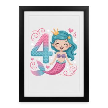 Mermaid 4th Birthday 4 Years - Framed poster (27 × 37 cm) - black - Front
