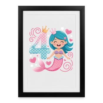 Mermaid 4th Birthday 4 Years - Framed poster (27 × 37 cm) - black - Front