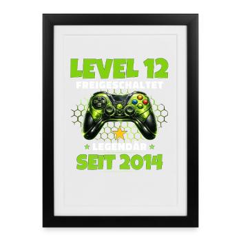 Chemise joueur du 12e anniversaire niveau 12 débloqué - Affiche encadrée (27 × 37 cm) - noir - Devant