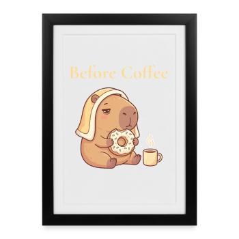 Capybara avec motif de beignet et cozy à café - Affiche encadrée (27 × 37 cm) - noir - Devant