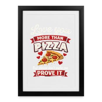 Pizza drôle : Plat italien tranche de fromage pepperoni - Affiche encadrée (27 × 37 cm) - noir - Devant