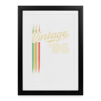 Vintage 86 Retro Stripes Logo - Affiche encadrée (27 × 37 cm) - noir - Devant