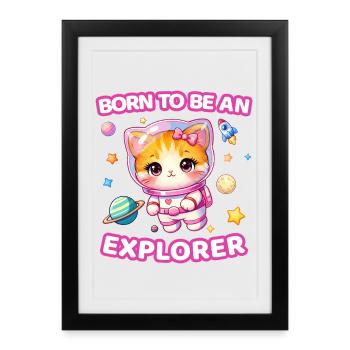 Née pour être une exploratrice Chaton, astronaute femelle - Affiche encadrée (27 × 37 cm) - noir - Devant