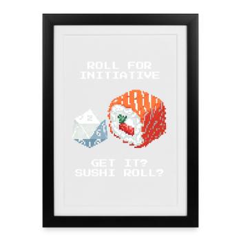 Rolling the Initiative | Sushi Roll Pun - Framed poster (27 × 37 cm) - black - Front