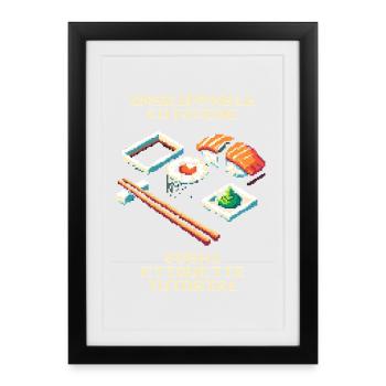 Cinématique Imparable | Tutoriel d’étiquette sushi - Affiche encadrée (27 × 37 cm) - noir - Devant