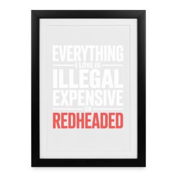 Everything I Love Is Illegal Expensive Rothaarig - Gerahmtes Poster (27 × 37 cm) - Schwarz - Vorne