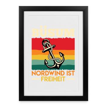 Mer du Nord BÜSUM VENT DU NORD EST LA LIBERTÉ Drôle - Affiche encadrée (27 × 37 cm) - noir - Devant