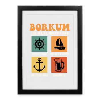 North Sea BORKUM LIVE AND SWITCH OFF Retro Funny - Framed poster (27 × 37 cm) - black - Front