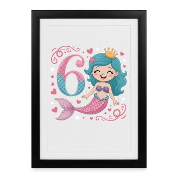 Mermaid 6th Birthday 6 Years - Framed poster (27 × 37 cm) - black - Front