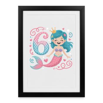 Mermaid 6th Birthday 6 Years - Framed poster (27 × 37 cm) - black - Front