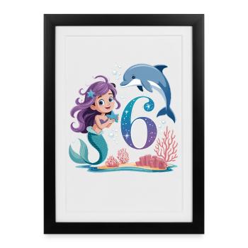 Mermaid 6th Birthday 6 Years - Framed poster (27 × 37 cm) - black - Front