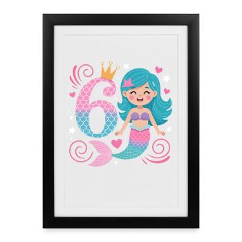 Mermaid 6th Birthday 6 Years - Framed poster (27 × 37 cm) - black - Front