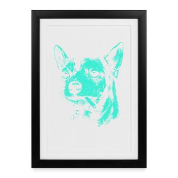 Chihuahua fumant un chien drôle mème humour Chi - Affiche encadrée (27 × 37 cm) - noir - Devant