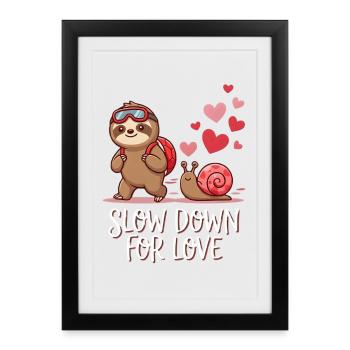  Slow Down For Love Cute Sloth Snail Hiking - Framed poster (27 × 37 cm) - black - Front