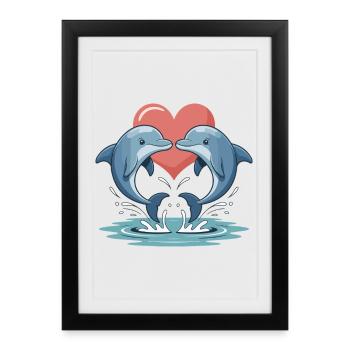 Couple de dauphins pour la Saint-Valentin - Affiche encadrée (27 × 37 cm) - noir - Devant