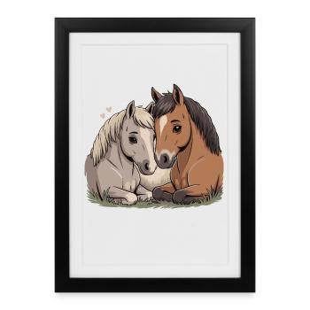 Couple de chevaux Saint-Valentin - Affiche encadrée (27 × 37 cm) - noir - Devant