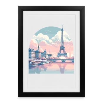 Paris pastel : Skyline sur la Seine - Affiche encadrée (27 × 37 cm) - noir - Devant