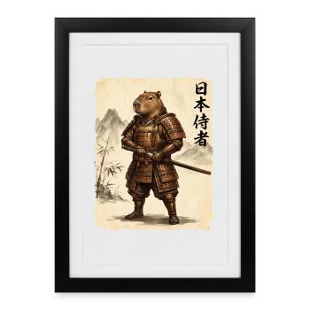 Samurai, Capybara, Japanese Art, Anime - Framed poster (27 × 37 cm) - black - Front