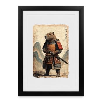 Samurai, Capybara, Japanese Art, Anime - Framed poster (27 × 37 cm) - black - Front