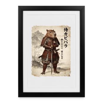 Samurai, Capybara, Japanese Art, Anime - Framed poster (27 × 37 cm) - black - Front