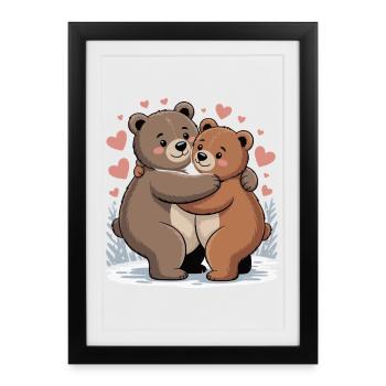 Two bears hug with hearts - Framed poster (27 × 37 cm) - black - Front