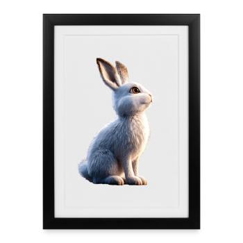 Lapin de montagne Lièvre arctique Labiin albinos Lapin blanc - Affiche encadrée (27 × 37 cm) - noir - Devant