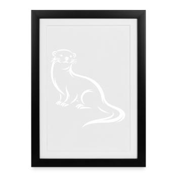 Loutre - Art de lignes de faune ludique Design de la nature - Affiche encadrée (27 × 37 cm) - noir - Devant