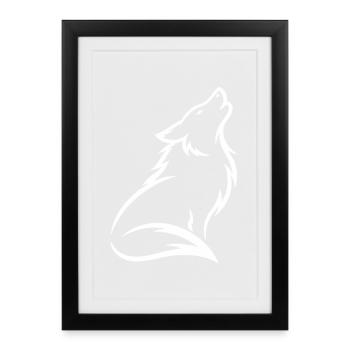 Silhouette du Loup Hurlant – Animal Sauvage Mystique - Affiche encadrée (27 × 37 cm) - noir - Devant