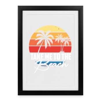 Palmiers rétro Emmène-moi à la plage - Affiche encadrée (27 × 37 cm) - noir - Devant