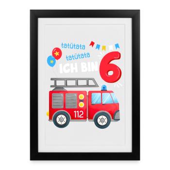 I'm 6 Firefighter Birthday 6 Boy - Framed poster (27 × 37 cm) - black - Front