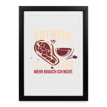 Steak au vin rouge. Toi, je n’en veux pas plus. - Affiche encadrée (27 × 37 cm) - noir - Devant