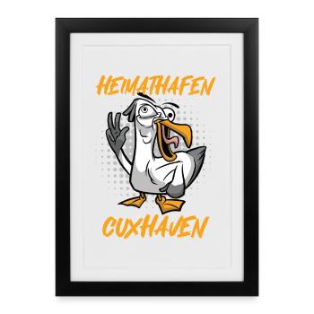 Vacances en mer du Nord PORT D’ATTACHE CUXHAVEN Lustig - Affiche encadrée (27 × 37 cm) - noir - Devant
