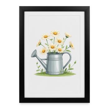 Des marguerites dans l’arrosoir - Affiche encadrée (27 × 37 cm) - noir - Devant
