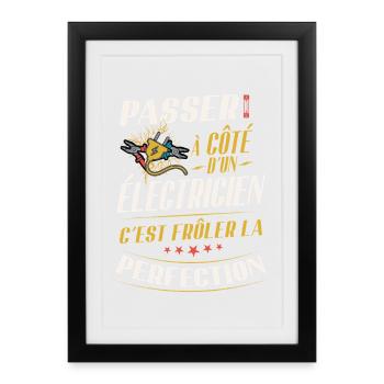 Electrician, Near Perfection, Humor, Handyman - Framed poster (27 × 37 cm) - black - Front