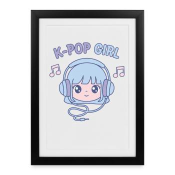K-Pop Girl Cute Korean Kpop Music Anime Girl - Framed poster (27 × 37 cm) - black - Front