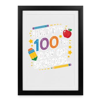 100e jour d’école Conception néon - Affiche encadrée (27 × 37 cm) - noir - Devant