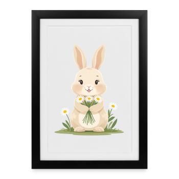 Lapin délicat avec des marguerites - Affiche encadrée (27 × 37 cm) - noir - Devant