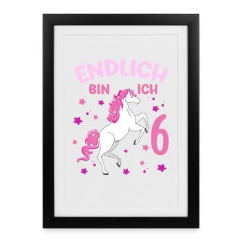 Cheval de 6 ans Enfin je suis 6 filles 6. - Affiche encadrée (27 × 37 cm) - noir - Devant