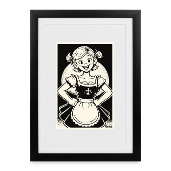 Dessin animé de la Fille Dirndl - Affiche encadrée (27 × 37 cm) - noir - Devant