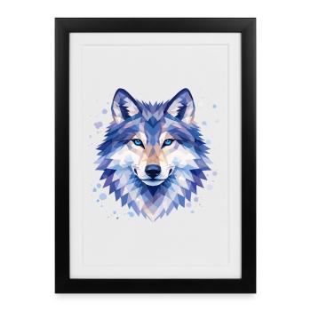 Conception géométrique du loup | Estampe d’art animalier - Affiche encadrée (27 × 37 cm) - noir - Devant