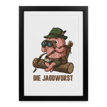 Le dessin animé Hunting Sausage Hunter Humor - Affiche encadrée (27 × 37 cm) - noir - Devant