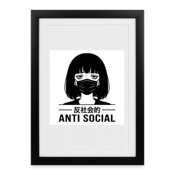 Antisocial Japanese Vaporwave Anime Girl - Framed poster (27 × 37 cm) - black - Front