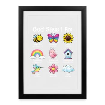 God Says I Am Christian Affirmation Faith Power - Framed poster (27 × 37 cm) - black - Front