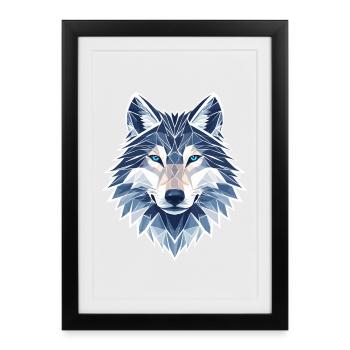 Loup géométrique - Loup géométrique moderne - Affiche encadrée (27 × 37 cm) - noir - Devant