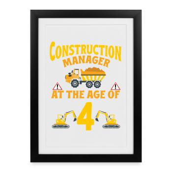 Fête de construction 4e anniversaire Camion de 4 ans - Affiche encadrée (27 × 37 cm) - noir - Devant