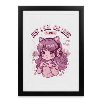 Juste une fille qui adore le K-pop, anime mignon, pop coréenne - Affiche encadrée (27 × 37 cm) - noir - Devant
