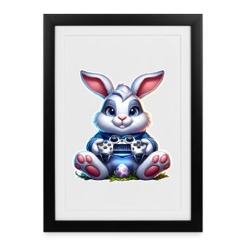 Joueur de Jeux de Lapins de Pâques - Affiche encadrée (27 × 37 cm) - noir - Devant
