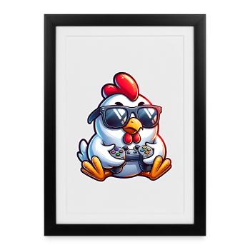 Gamer Chicken avec manette - Affiche encadrée (27 × 37 cm) - noir - Devant